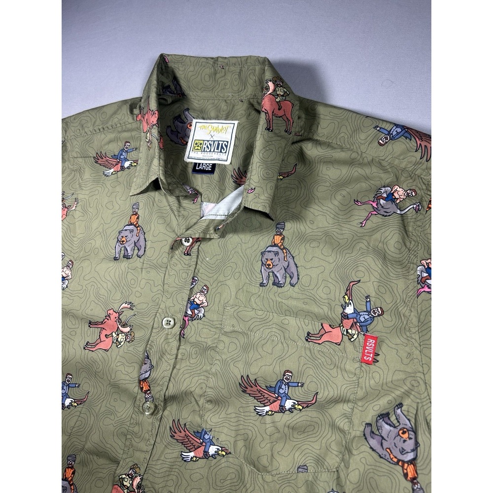 RSVLTS Men's Large The Sandlot Roosevelts Button-Up Shirt Green Short Sleeve